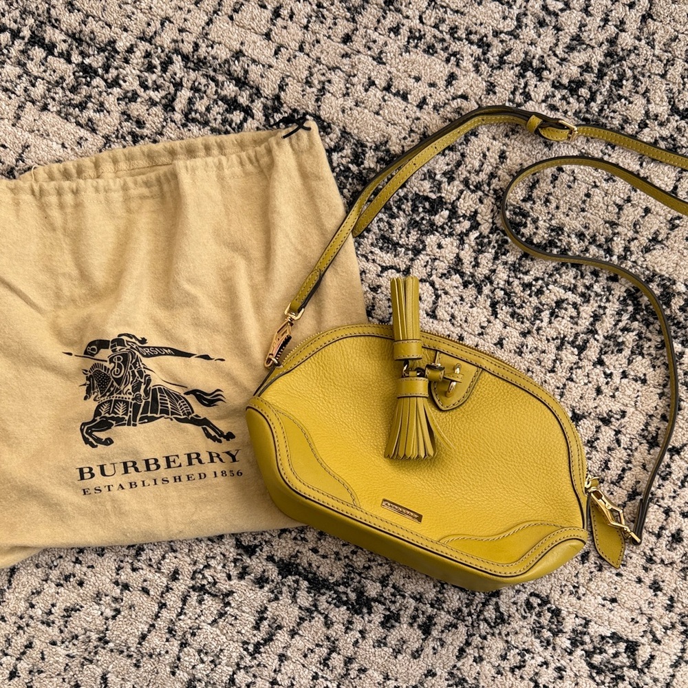 Burberry Yellowish/green Pebbled Leather Tassel Crossbody Bag